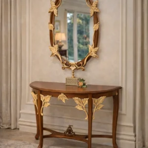 Leaf-Motif Console Table with Oval Mirror