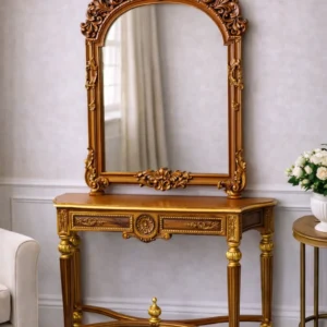 New Gold Carved Console Table with Mirror