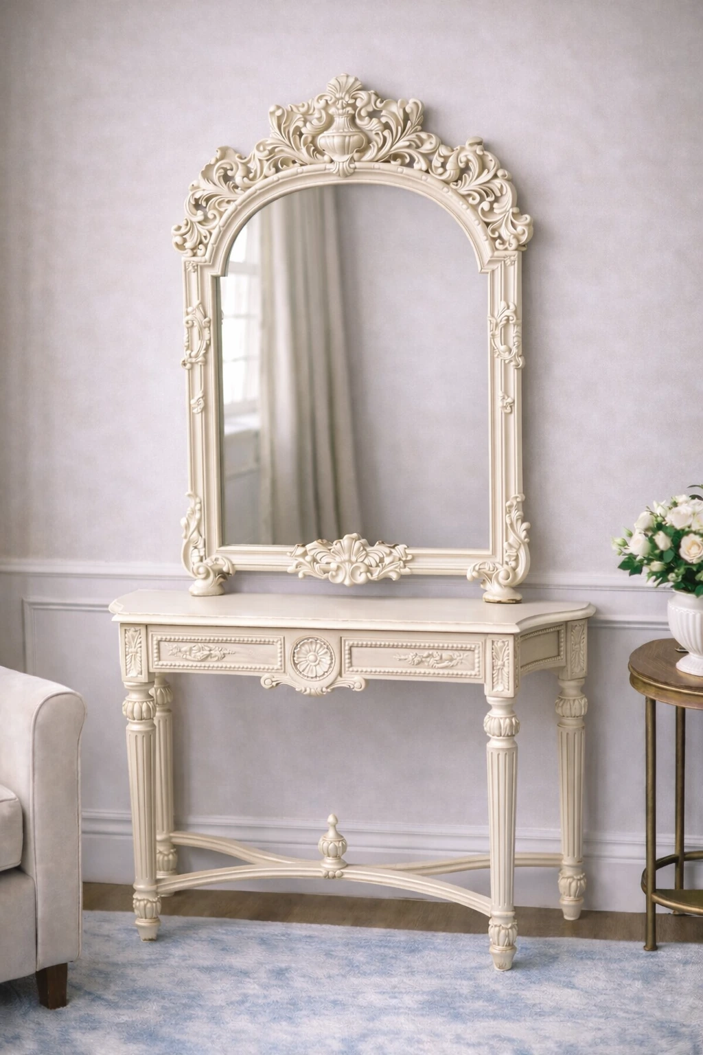 Vintage White Dressing Table with Mirror
