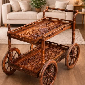 Carved Wooden Serving Trolley (TeaBar Cart)