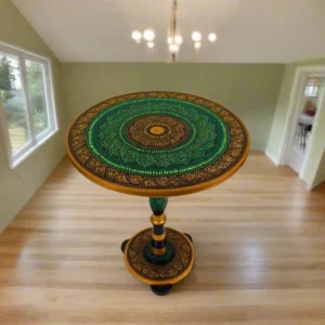 Green & Gold Art Coffee Table 18 Round Handcrafted Table