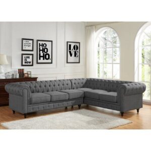 Grey L Shape Chesterfield Sofa