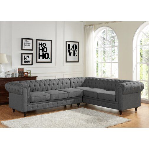Grey L Shape Chesterfield Sofa