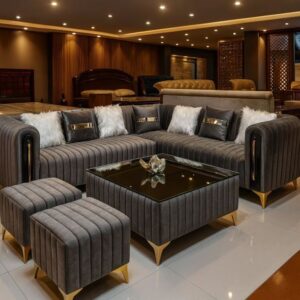 Grey Luxury Sofa Set with Ottomans