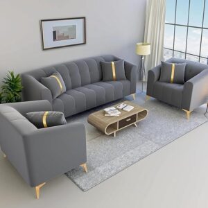 Modern 3+1+1 Sofa Set – Grey Fabric Living Room Sofa