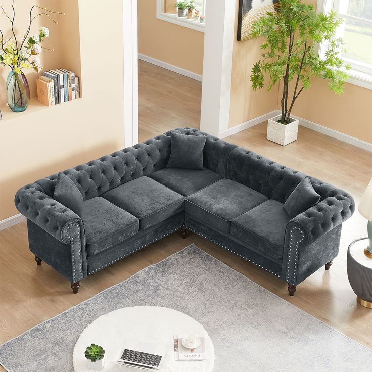 Modern Chesterfield L Shape Corner Sofa