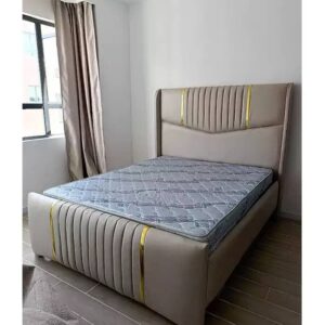 Modern King Size Upholstered Bed with Gold Stripes