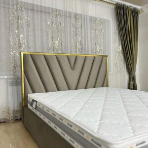 Modern Panel Headboard Bed (Grey & Gold)