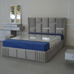 Modern Upholstered King Size Bed with Panel Headboard