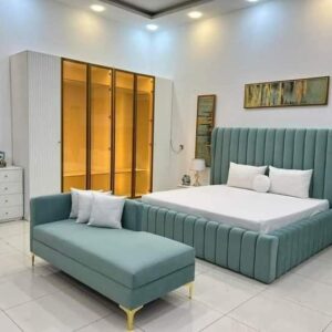 Modern Velvet Bed with Bench