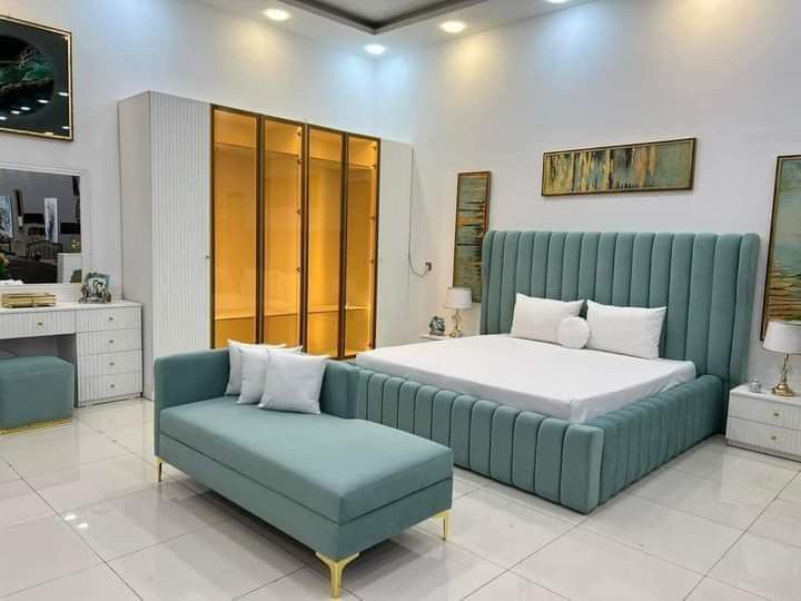 Modern Velvet Bed with Bench
