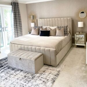 Modern Velvet King Size Bed with Storage Bench