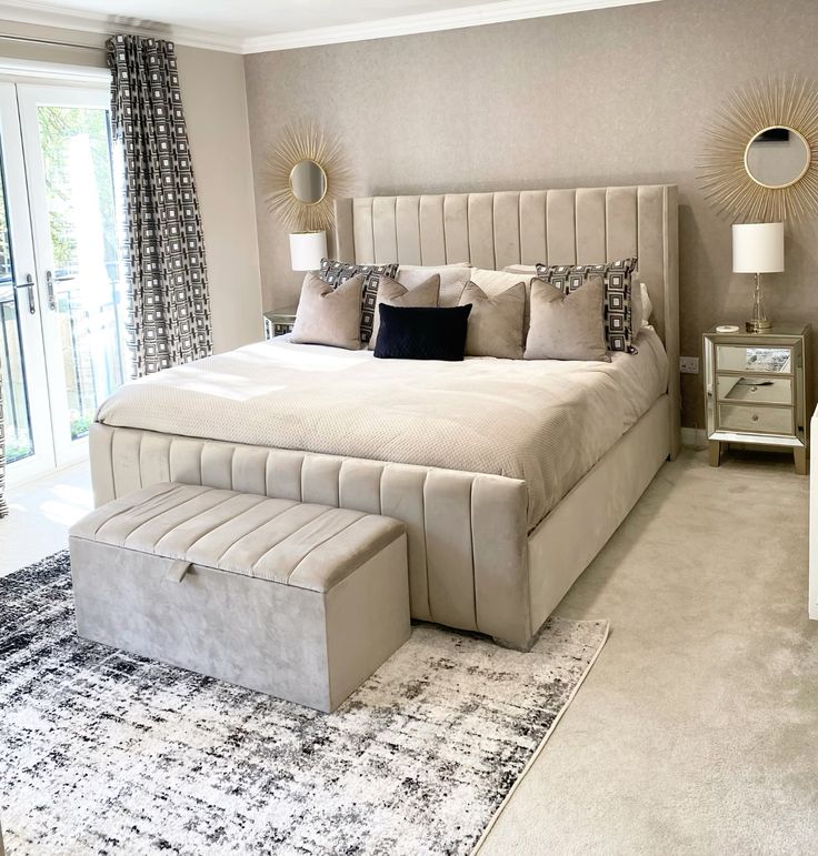 Modern Velvet King Size Bed with Storage Bench