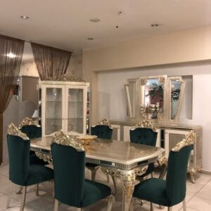 Royal 6 Seater Dining Table Set (Silver & Green)