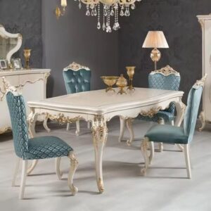 Royal 6 Seater Dining Table Set (White & Teal)