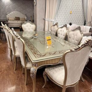 Royal 8 Seater Glass Top Dining Table Set