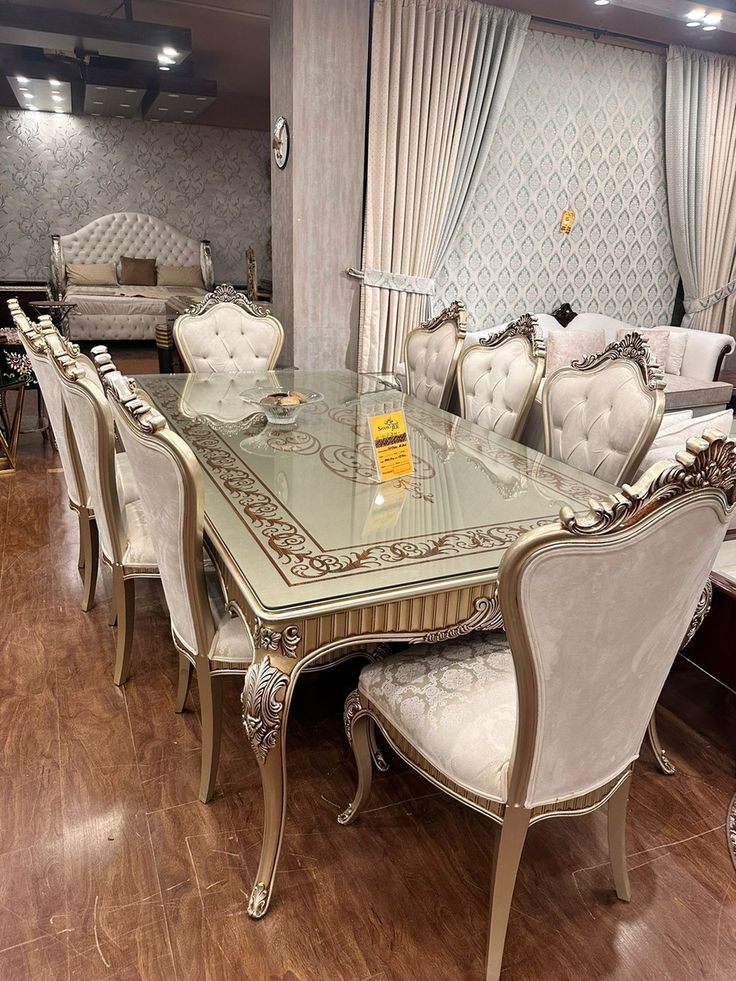 Royal 8 Seater Glass Top Dining Table Set