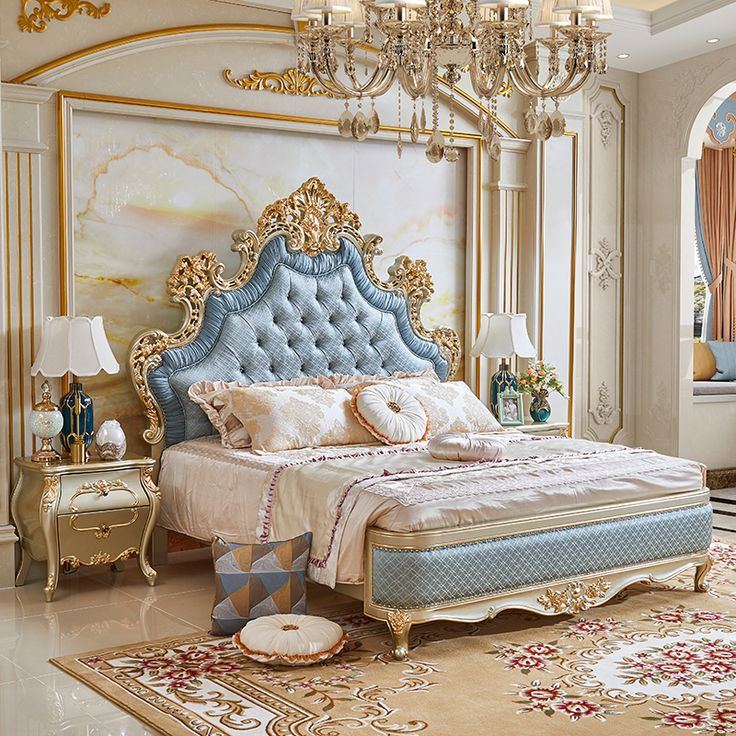 Royal Blue & Gold Luxury Bedroom Set
