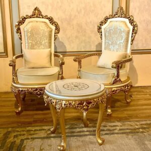 Royal Gold Accent Chairs Set with Center Table